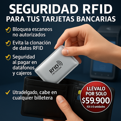 ¿Sabías que pueden clonar tus tarjetas sin tocarlas? 😱 Kit x6 Protectores Antirrobo RFID